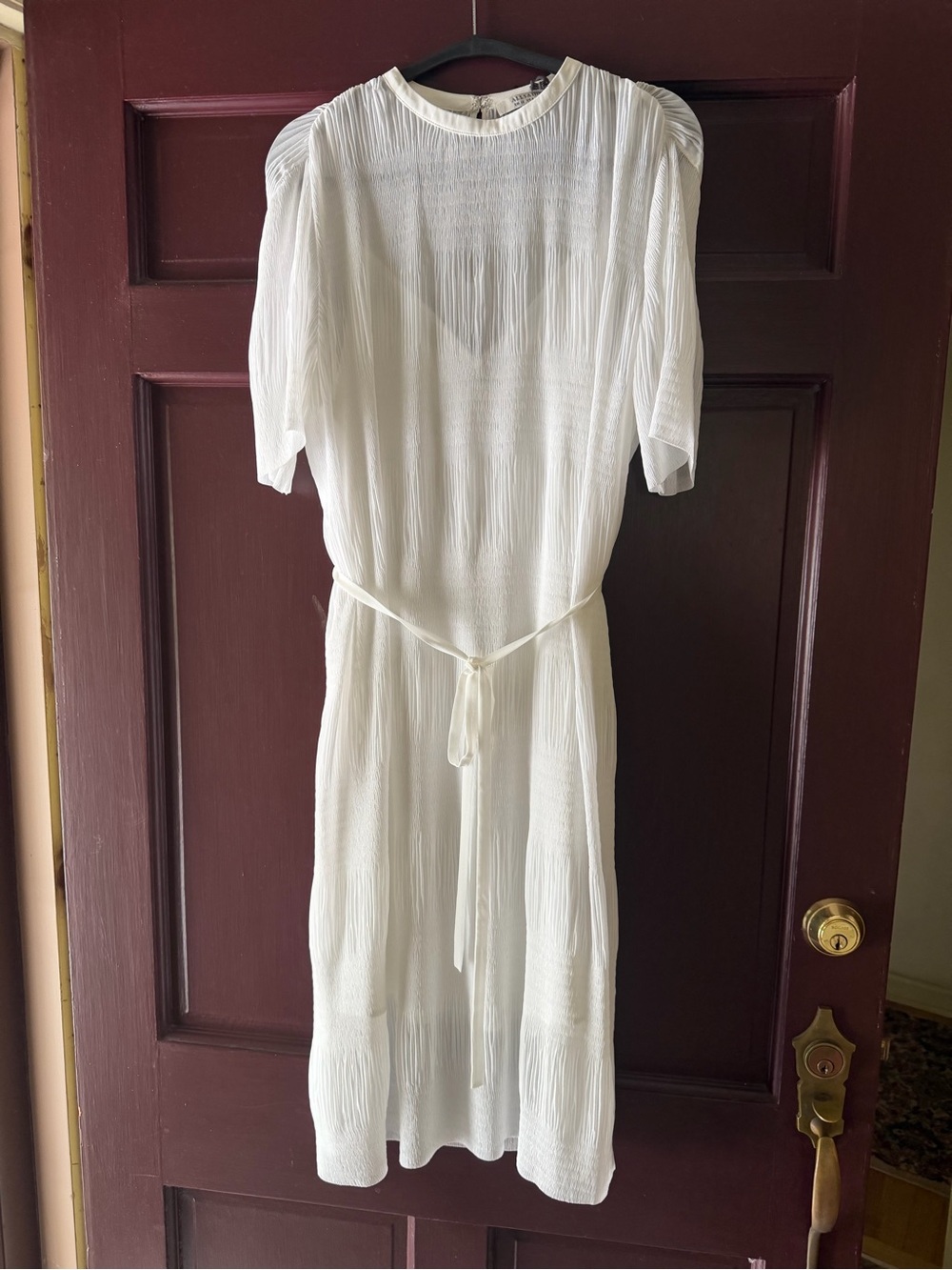 AllSaints Chalk White Pleated Sleeveless Midi Dress